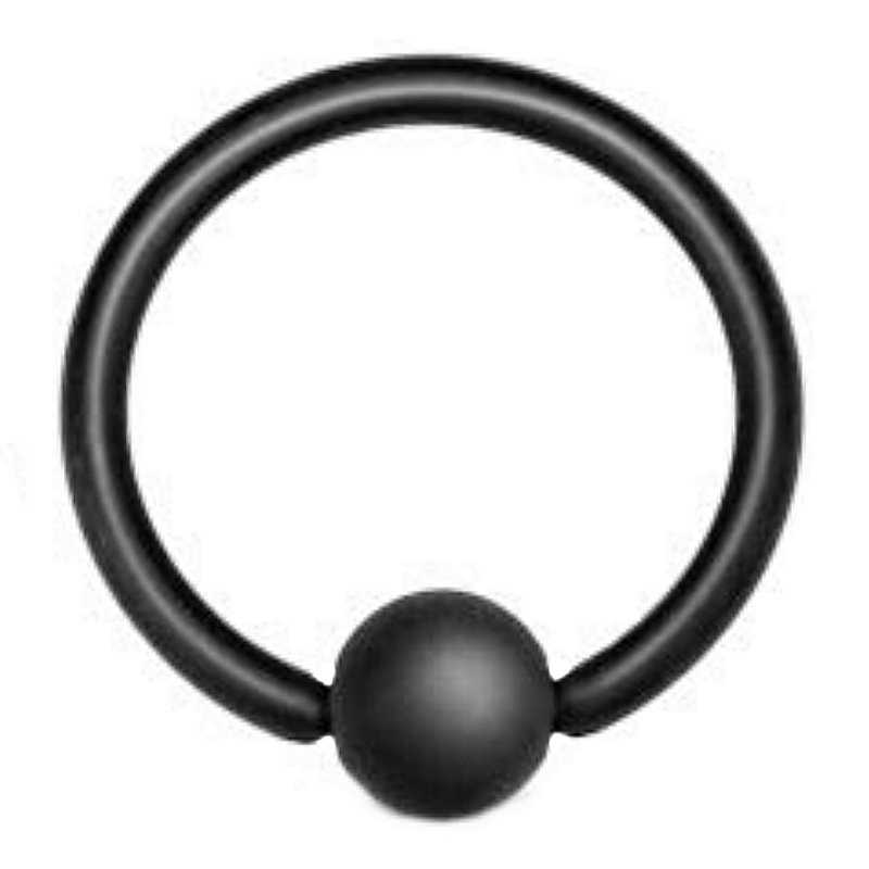 A black captive bead ring pictured against a white background.