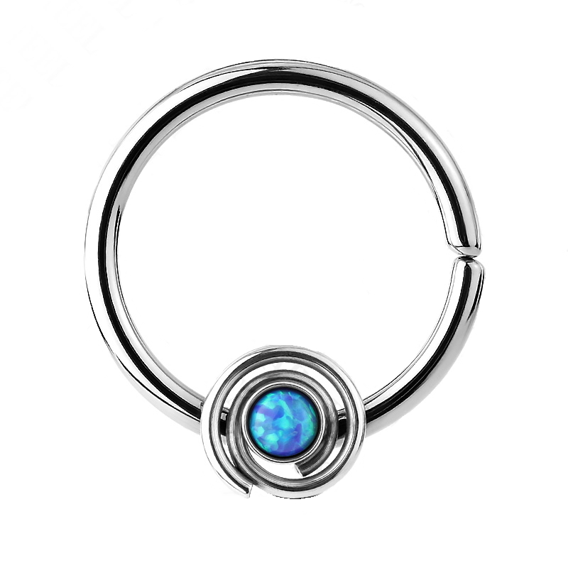 A blue opal septum ring with a bendable hoop design.