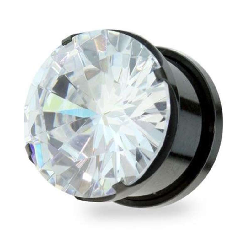 A large cubic zirconia tunnel with a black screw fit body pictured against a white background.