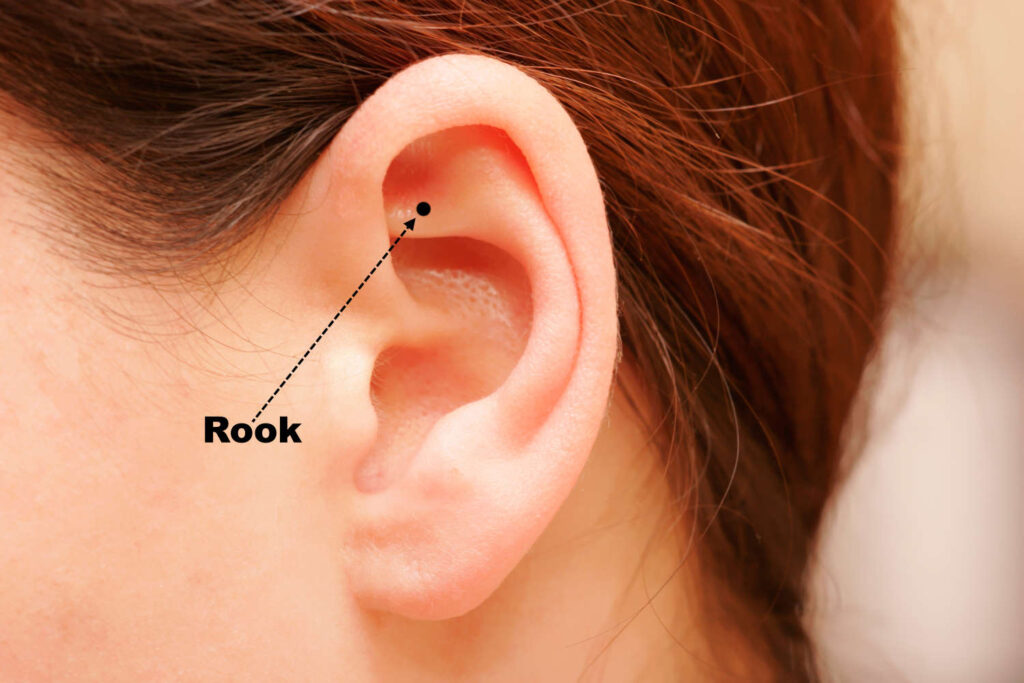 The location of a rook on an illustration of a womans ear.